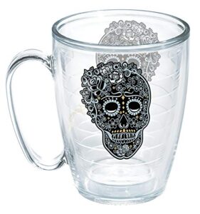 tervis made in usa double walled fiesta insulated tumbler cup keeps drinks cold & hot, 16oz mug - no lid, skull and vine