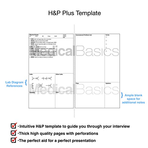 H&P notebook (Large Print) - Medical History and Physical notebook, 50 medical templates with perforations