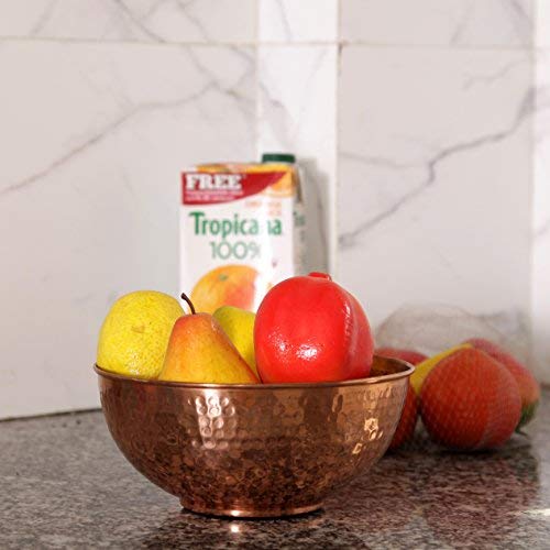 GoCraft Pure Copper Mixing Bowl with Hammered Finish for Salad, Egg Beating, Decorative & Kitchen Serving Purposes - 7.5" (Medium)