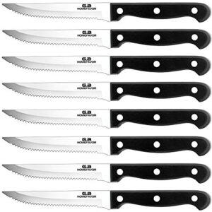 g.a homefavor steak knife set stainless steel, 8 pieces full tang sharp serrated knives cutlery set, black