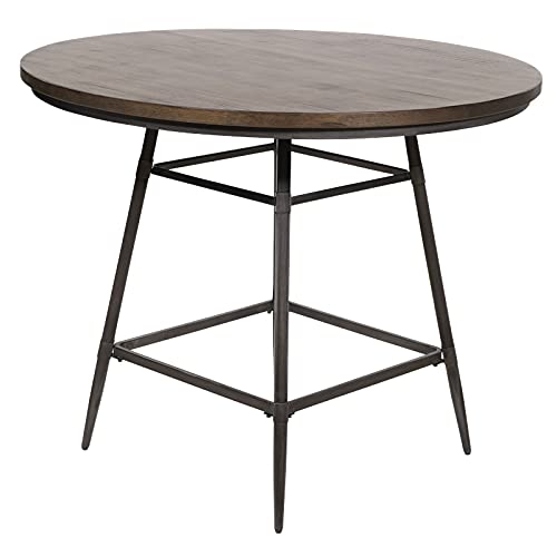 Furniture of America Haliana 45" Round Counter Height Dining Table in Weathered Brown Gray