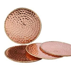 GoCraft Hammered Copper Coasters | Handmade Coasters with Padded Cork Protection for Drinks, Beverages & Wine/Bar Glasses (Set of 4)