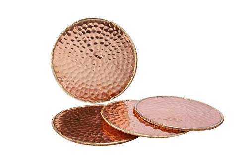 GoCraft Hammered Copper Coasters | Handmade Coasters with Padded Cork Protection for Drinks, Beverages & Wine/Bar Glasses (Set of 4)