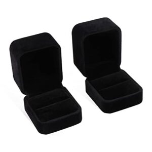isuperb set of 2 unit classic velvet couple ring box earring jewelry case gift boxes 2.2x1.9x1.6 inch