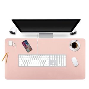 desk pad protector office desk mat, bubm waterproof pu leather desk writing mat laptop large mouse pad desk blotters desk decor for office home, 35.4" x 17" pink