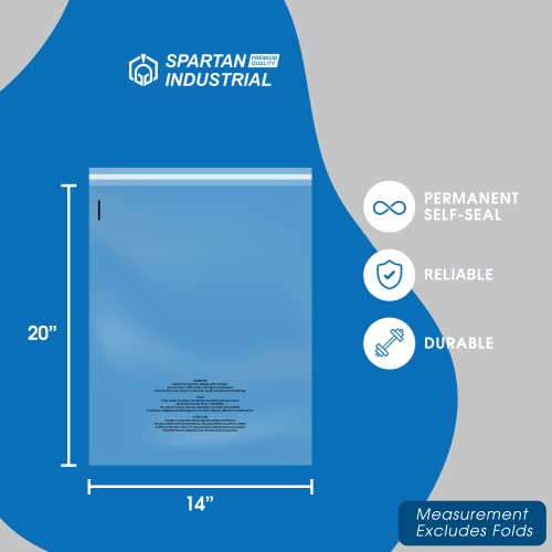 Spartan Industrial - 14” X 20” (200 Count) Self Seal Clear Poly Bags with Suffocation Warning for Packaging, Clothes & FBA - Permanent Adhesive