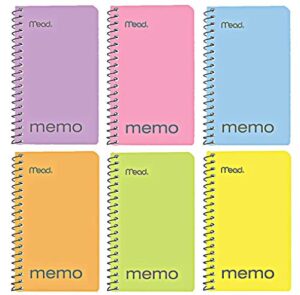 mead small notebook, 12 pack of small spiral notebook, 3x5 " college ruled memo book wirebound 60 sheets, pastel colors of mini pocket memo pad in bulk pack