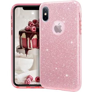 mateprox iphone xs/x pink glitter bling sparkle case for girls & women - 5.8" bumper, shock-absorbent