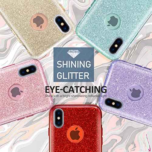 MATEPROX iPhone Xs/X Pink Glitter Bling Sparkle Case for Girls & Women - 5.8" Bumper, Shock-Absorbent