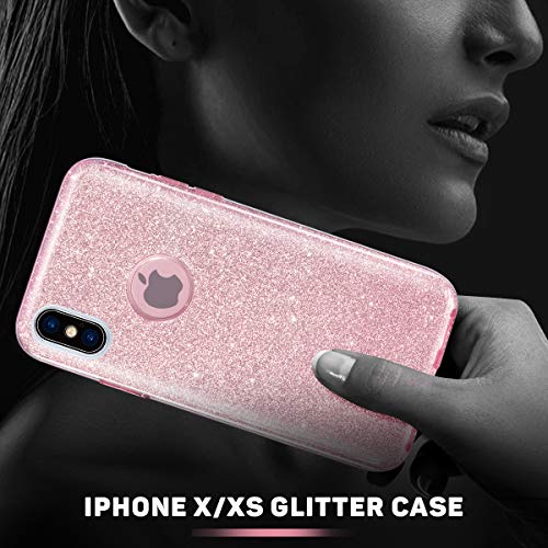 MATEPROX iPhone Xs/X Pink Glitter Bling Sparkle Case for Girls & Women - 5.8" Bumper, Shock-Absorbent