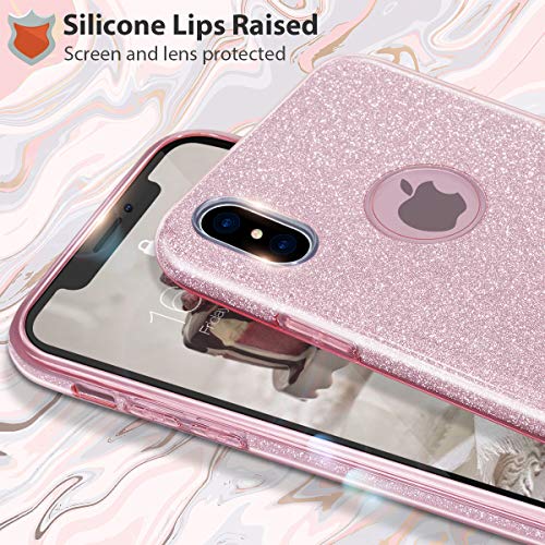 MATEPROX iPhone Xs/X Pink Glitter Bling Sparkle Case for Girls & Women - 5.8" Bumper, Shock-Absorbent