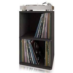 way basics vintage vinyl record cube 2-shelf storage, organizer - fits 170 lp albums (tool-free assembly and uniquely crafted from sustainable non toxic zboard paperboard) black