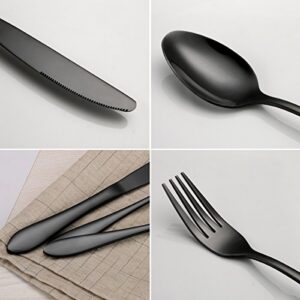 Titanium Black Plated Stainless Steel Flatware Set 20 Piece, Black Flatware Set, Black Silverware Set Service for 4 (Shiny Black)