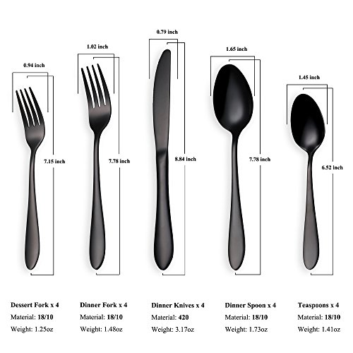 Titanium Black Plated Stainless Steel Flatware Set 20 Piece, Black Flatware Set, Black Silverware Set Service for 4 (Shiny Black)