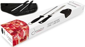 ham carving knife with honing steel and ham cover - professional set for slicing serrano, ibérico ham & italian prosciutto
