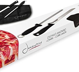Ham Carving Knife with Honing Steel and Ham Cover - Professional Set for Slicing Serrano, Ibérico Ham & Italian Prosciutto