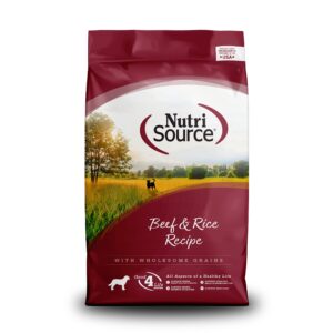nutrisource dog food, made with beef and brown rice, wholesome grains, 5lb, dry dog food