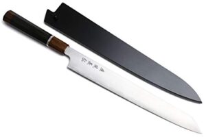 yoshihiro tm-hayate zdp-189 super high carbon stainless steel sujihiki kiritsuke knife octagonal ebony wood handle with sterling silver ring (9.5" (240mm))