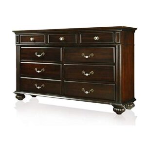 furniture of america damos solid wood 9-drawer dresser in dark walnut