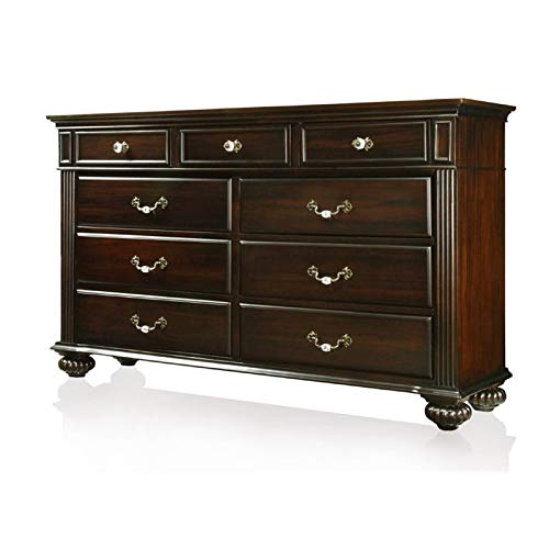 Furniture of America Damos Solid Wood 9-Drawer Dresser in Dark Walnut