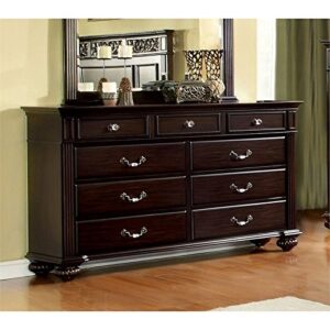 Furniture of America Damos Solid Wood 9-Drawer Dresser in Dark Walnut