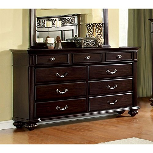 Furniture of America Damos Solid Wood 9-Drawer Dresser in Dark Walnut