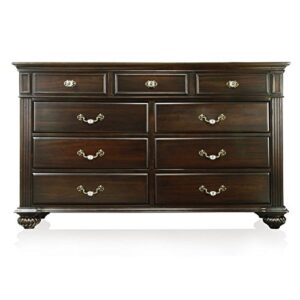 Furniture of America Damos Solid Wood 9-Drawer Dresser in Dark Walnut