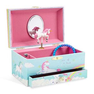 jewelkeeper girl's musical jewellery storage box with pull-out drawer, rainbow unicorn design, the unicorn tune