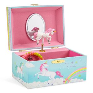 Jewelkeeper Girl's Musical Jewelry Storage Box with Spinning Unicorn, 6 x 4.65 x 3.5 inches, Rainbow Design, The Beautiful Dreamer Tune