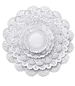 the baker celebrations white round paper lace table doilies 4 5 6 8 10 and 12 inches assorted sizes (variety pack of 120-20 of each)