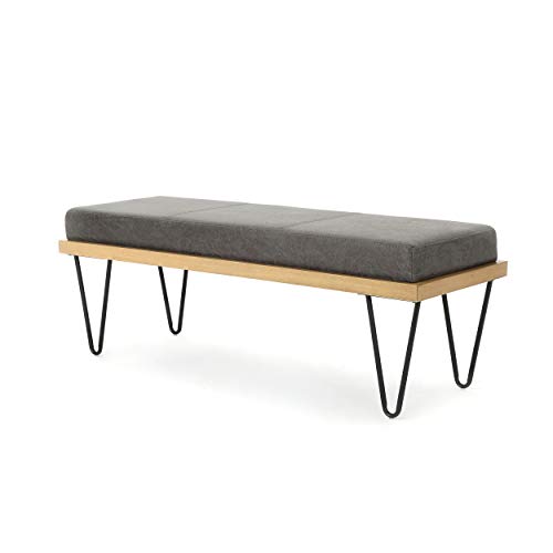 Christopher Knight Home Elisha Industrial Modern Microfiber Bench, Slate / Matte Black