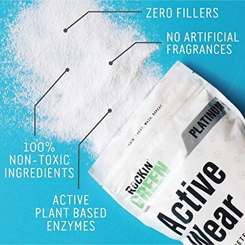 Rockin' Green Active Wear Detergent (90 Loads), Plant based, All Natural Laundry Detergent Powder, Vegan and Biodegradable Odor Fighter, Safe for Sensitive Skin, 45 oz (Unscented)
