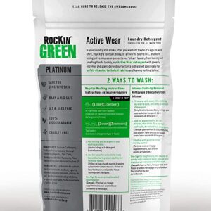 Rockin' Green Active Wear Detergent (90 Loads), Plant based, All Natural Laundry Detergent Powder, Vegan and Biodegradable Odor Fighter, Safe for Sensitive Skin, 45 oz (Unscented)