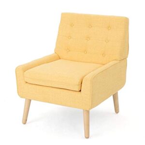 christopher knight home eilidh buttoned mid-century modern fabric chair, muted yellow / natural