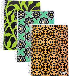 3-pack - random designs - 7" x 5" spiral bound notebook, 120 sheets per notebook, college ruled, perforated for easy tear outs (3-pack, random designs)