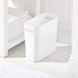 mDesign Plastic Small Trash Can, 1.5 Gallon/5.7-Liter Wastebasket, Narrow Garbage Bin with Handles for Bathroom, Laundry, Home Office - Holds Waste, Recycling, 10" High, Aura Collection, 2 Pack, White