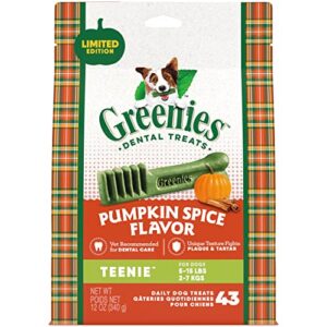 greenies teenie natural dog dental care chews oral health dog treats, pumpkin spice flavor, 12 oz. (43 treats)