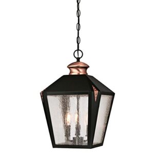 westinghouse lighting 6339100 valley forge three-light outdoor pendant, matte black finish with washed copper accents and clear seeded glass
