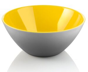 guzzini my fusion large bowl, bpa-free shatter-resistant acrylic, 9-3/4 inch diameter, ideal for serving main dishes, salads and snacks, grey, yellow (model: 281425141)