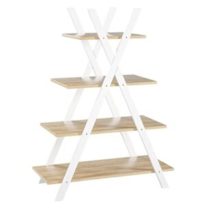 Giantex 4-Tier Bookshelf, 42.5" Tall A-Frame Wooden Ladder Shelf Plant Stand Rack 11 Potted Flower Holder, Easy Assembly X-Shape Freestanding Open Display Storage Shelving Bookcase