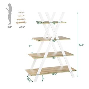 Giantex 4-Tier Bookshelf, 42.5" Tall A-Frame Wooden Ladder Shelf Plant Stand Rack 11 Potted Flower Holder, Easy Assembly X-Shape Freestanding Open Display Storage Shelving Bookcase