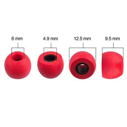 Xcessor FX4.9 (M) 4 Pairs of Round Memory Foam in Ear Earphone Medium Size Earbuds. Replacement Ear Tips for All Popular in-Ear Headphones. Red