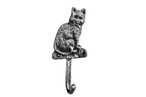 rustic silver cast iron cat hook 7" - decorative hook - cat decor