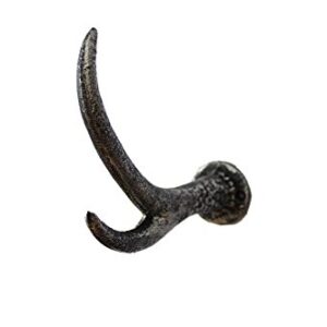 Handcrafted Nautical Decor Rustic Silver Cast Iron Antler Hook 5" - Metal Wall Hook - Deer Decoration