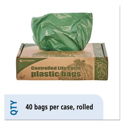 Stout Eco-Degradable Plastic Trash Garbage Bag, 33gal, 1.1mil, 33 x 40, Green, 40/Box