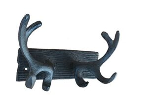 handcrafted nautical decor cast iron antler double hook 8" - metal wall hook - decorative deer hook