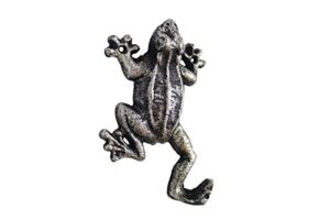 handcrafted nautical decor rustic silver cast iron frog hook 6" - rustic wall hook - frog decoration
