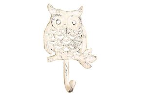 handcrafted nautical decor whitewashed cast iron owl hook 6" - rustic wall hook - owl decoration for home