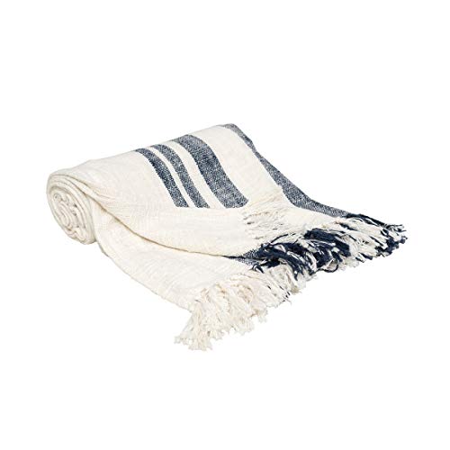 carol & frank Morgan Ink Throw Blanket Modern Fringe Stripes Blanket Soft Cozy for Couch Sofa Bed 50x60 inches Indigo