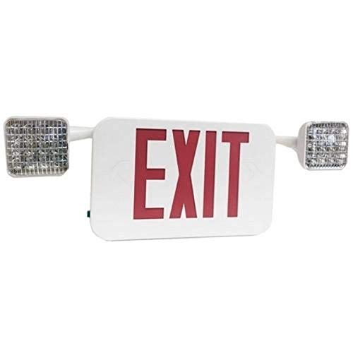 Morris 73474 LED Square Rotatable Head Combo Exit Emergency Light Self Diagnostic Remote Capable Red LED White Housing